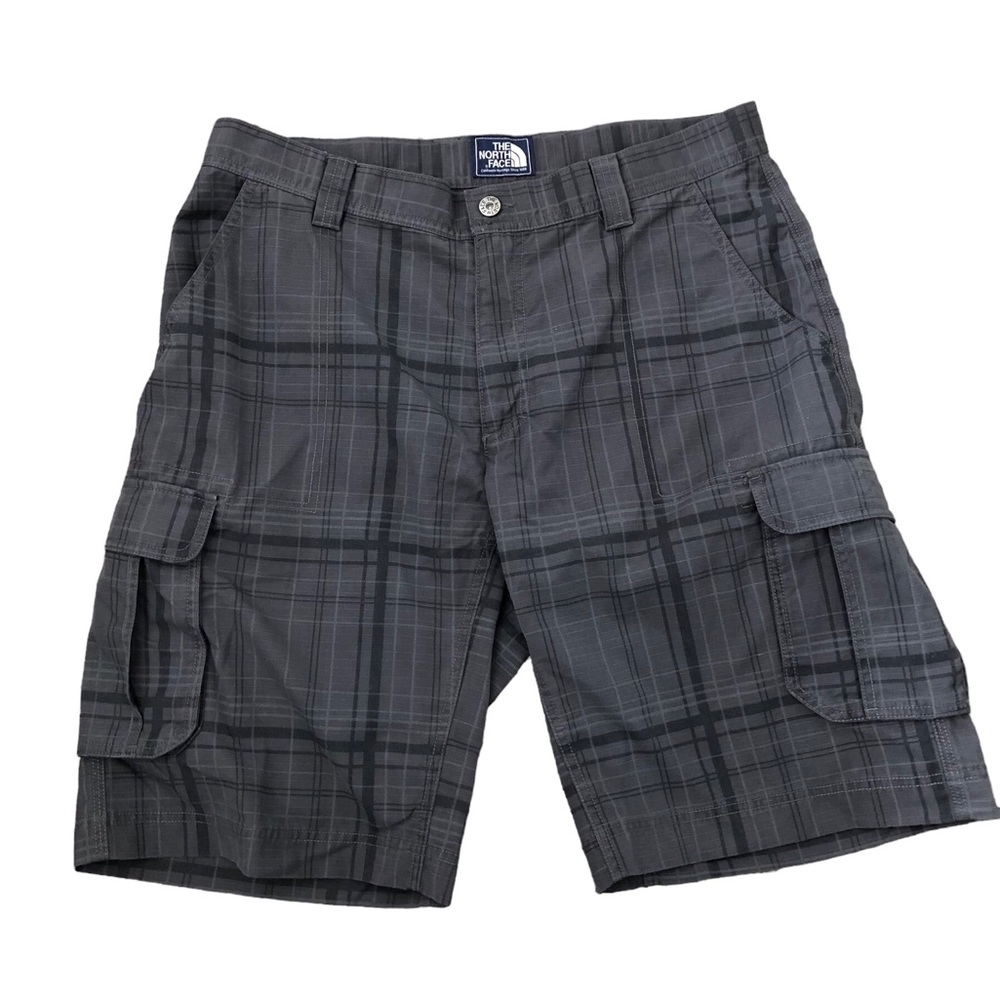 The North Face Men’s Cargo Shorts Size 36 Gray Plaid Hiking Outdoor Pockets